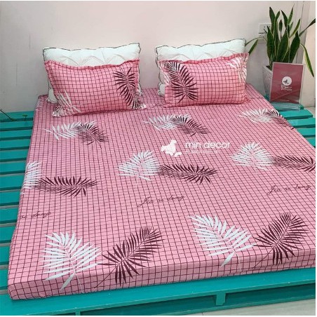 Sale 69k Bộ ga gối poly 1,6m Hạc hồng nền xanh