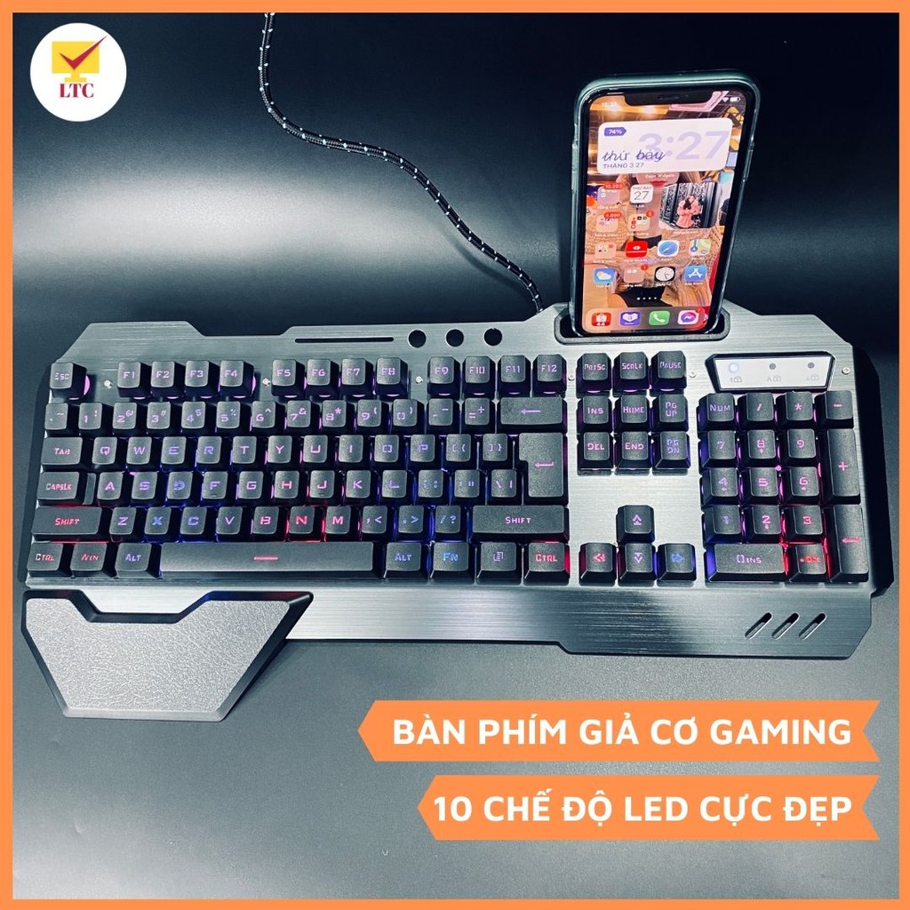 Bàn phím gaming có led đổi màu 10 chế độ khác nhau, tặng kèm kê tay, kiểu dáng giả cơ cho máy tính, pc, laptop, LTC