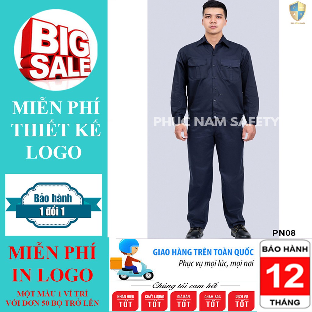 Bộ quần áo bảo hộ lao động PN08 Màu xanh tím than, Bảo hộ lao động chất lượng,  BHLĐ Phúc Nam