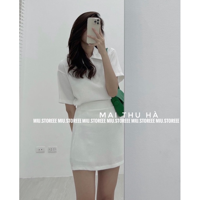 SET ÁO POLO DÁNG CROPTOP KÈM CHÂN VÁY CHỮ A TRƠN SAPLCV