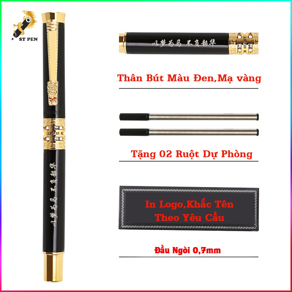 Bút ký kim loại khảm rồng ST02❤️ngòi 0,5mm,khắc tên in logo theo yêu cầu❤️tặng kèm 01 ngòi bút- ST PEN