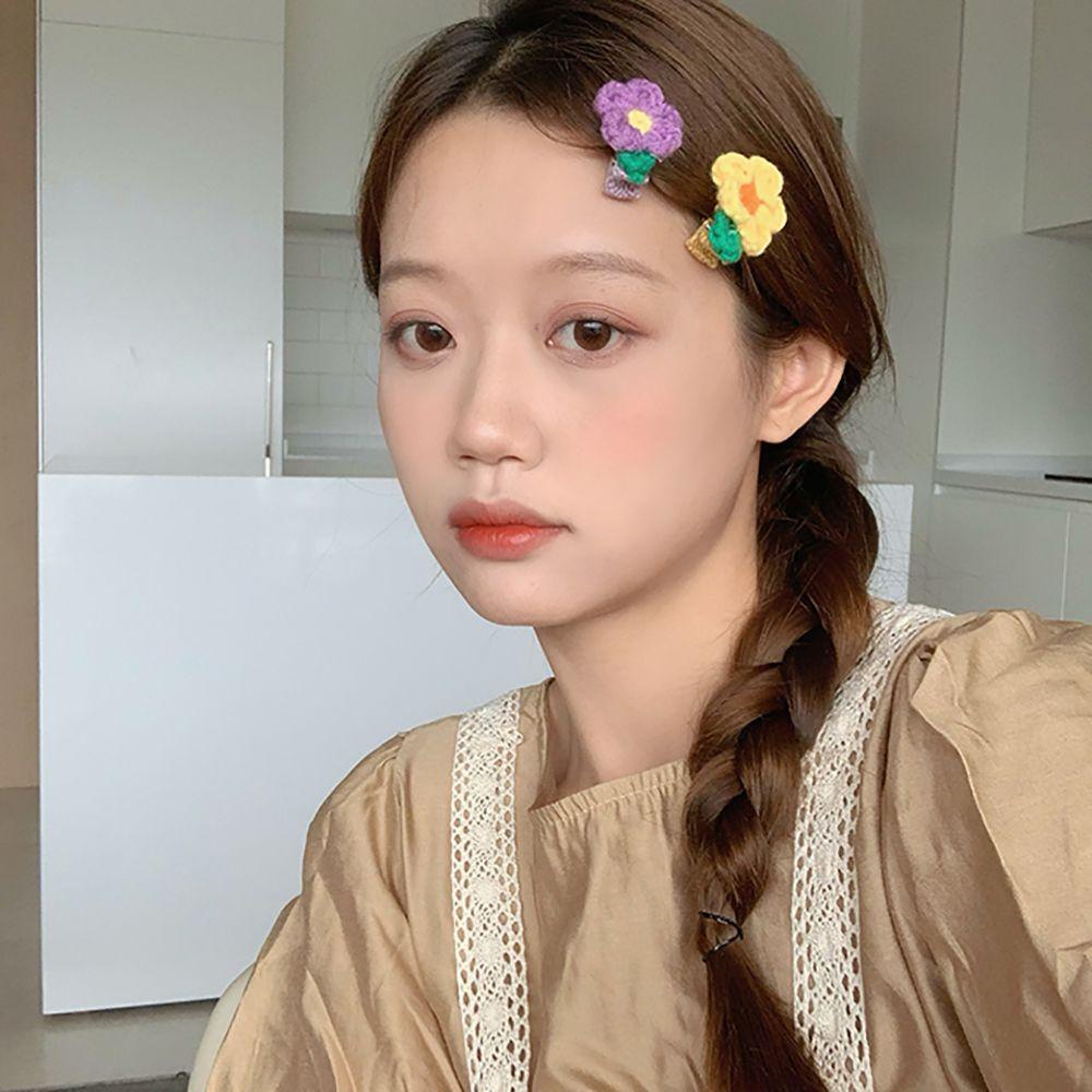 TWINKLE Kẹp Tóc Mỏ Vịt Bằng Len Đính Hoa Đơn Giản Ngọt Ngào Cho Nữ