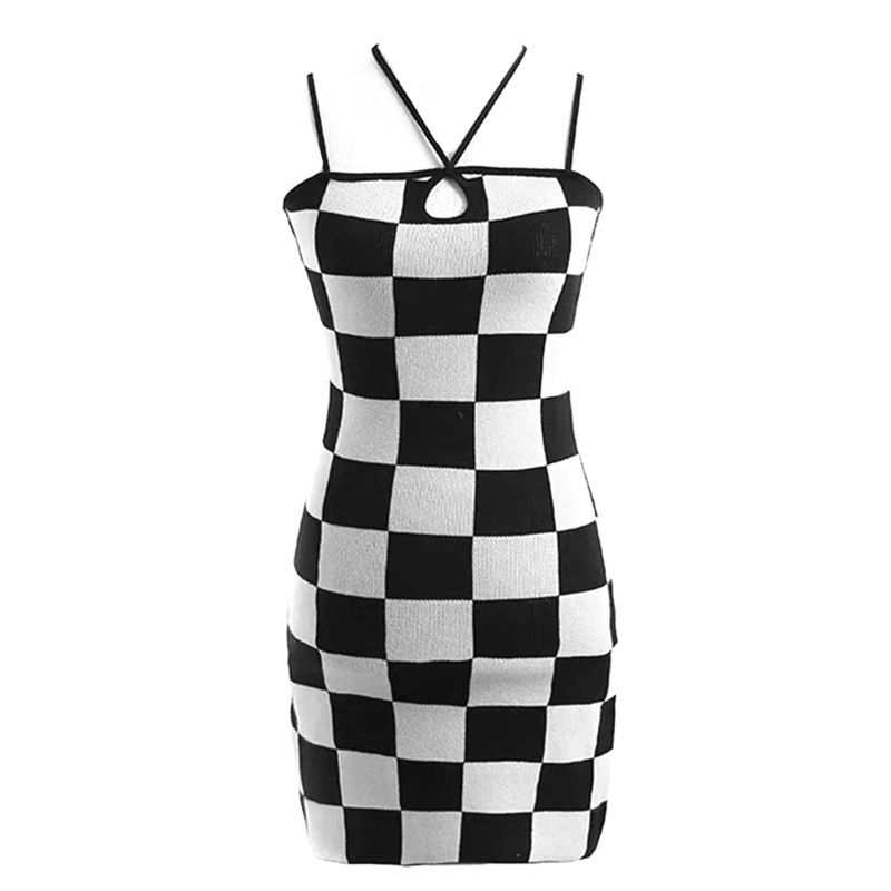 Đầm Ngắn Ôm Dáng Họa Tiết Kẻ Sọc Đen Trắng Quyến Rũ Cho Nữ