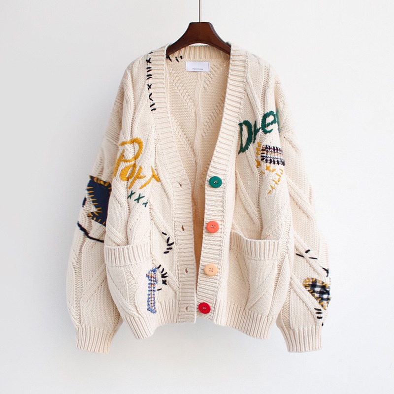 Hàng Sẵn_ Áo khoác cardigan dệt kim thiết kế hoạt họa phong cách Hàn Quốc nhẹ nhàng Hadu shop