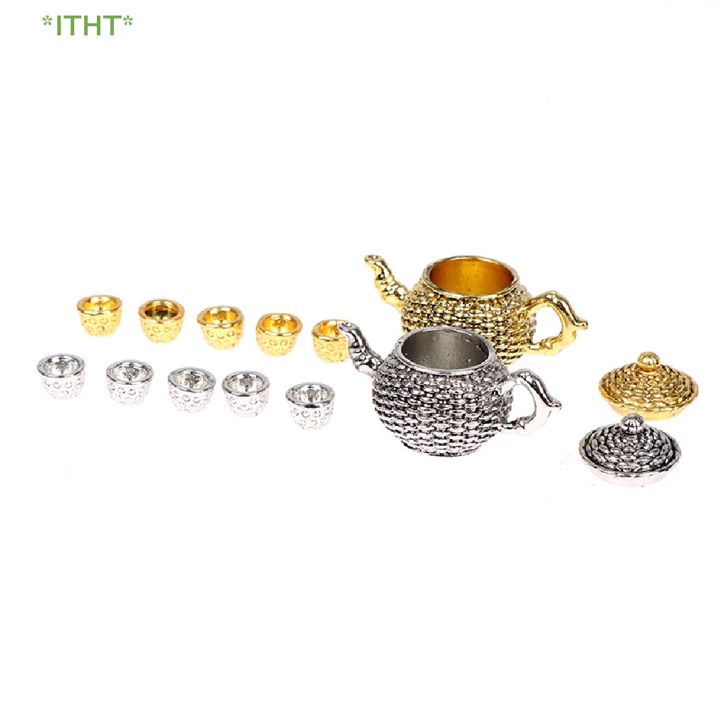 Bộ 6 Ấm Trà Mini Tỉ Lệ 1: 12 Cho Nhà Búp Bê Kèm 5 Tách Trà Và Nắp Đậy Mới