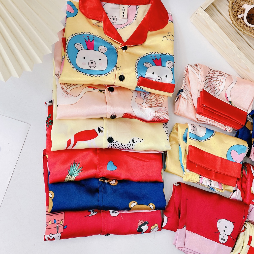 [DT84] Bộ Dài Tay Pyjama Vải Lụa Hình Thú Cho Bé Cực Xinh Chất Vải Lụa Hàn Cao Cấp Size Từ 8-18Kg VNXK Nhật-Hàn