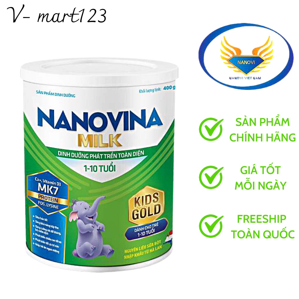 400g- Sữa Trẻ em- Nanovina Kid Gold- Halan Milk - Dành Cho Trẻ Từ 1- 10 Tuổi, Giúp Bé Phát Triển Toàn Diện