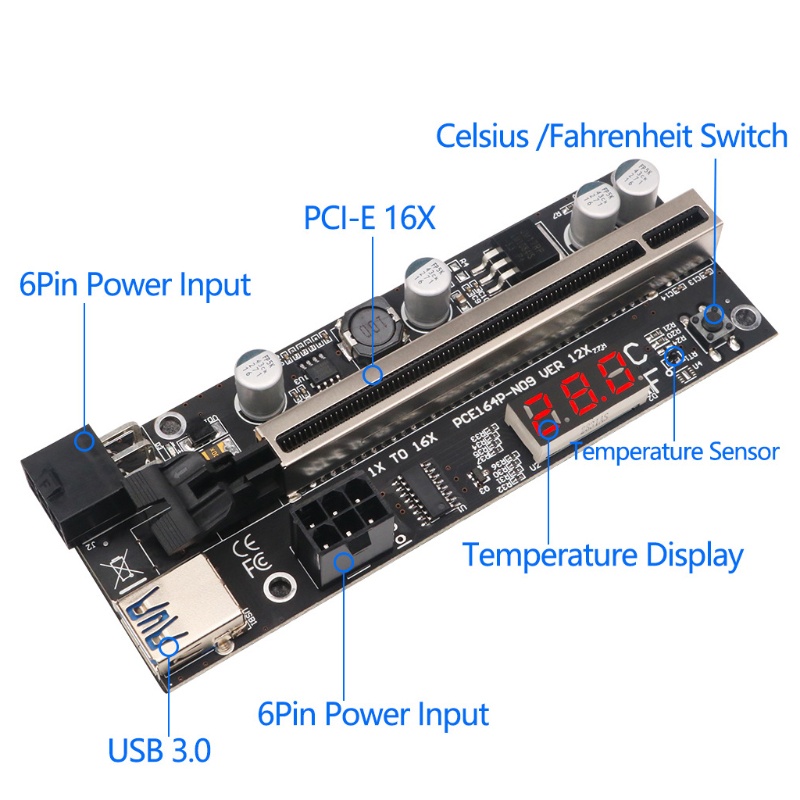 Thẻ Chuyển Đổi Pci-E Pcie 1x X16 Usb 3.0 6pin Cho Gpu Mining