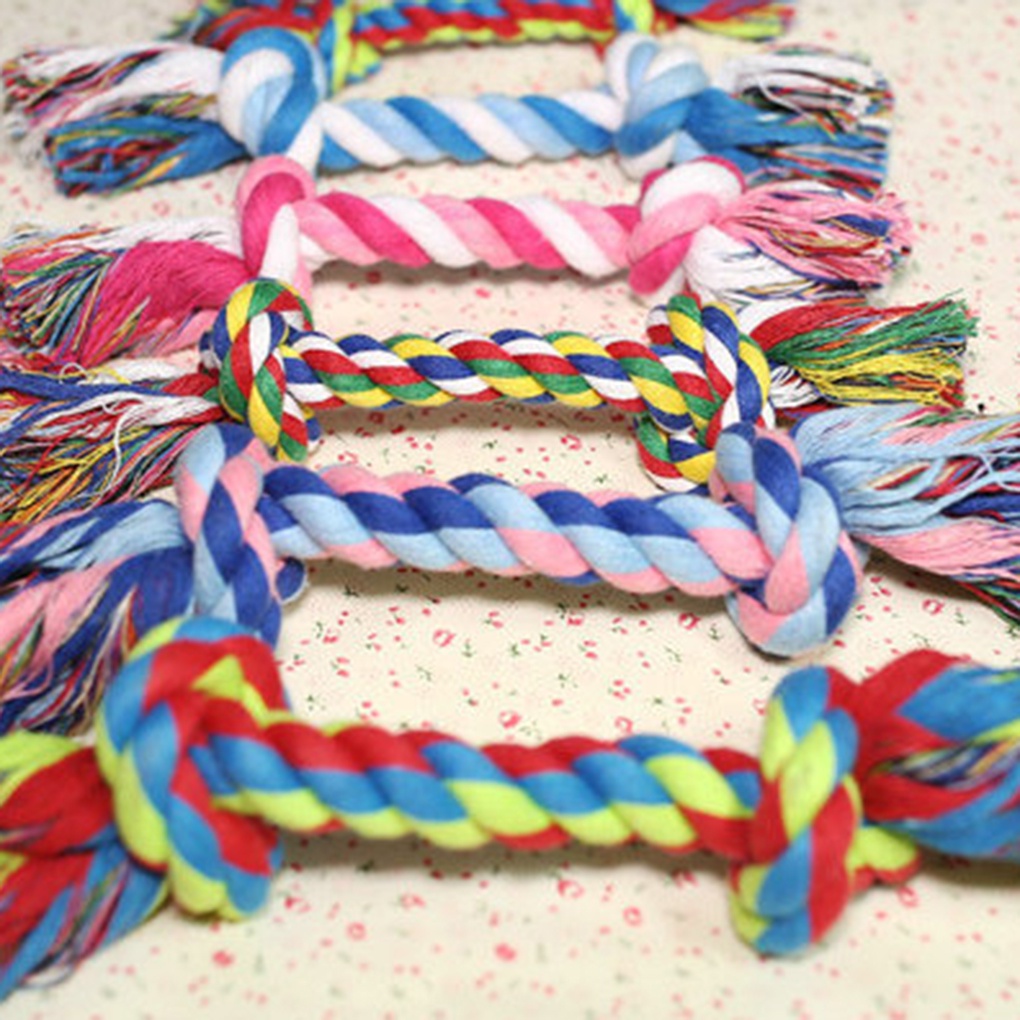Đồ chơi gặm bằng dây cotton bện thắt nút hai đầu nhiều màu sắc cho thú cưng