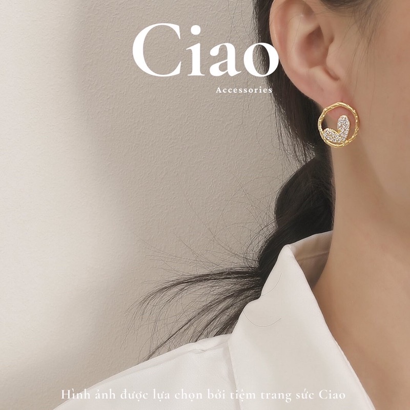[HOẢ TỐC 1H] Khuyên tai/ Bông tai mạ bạc S925 thiết kế bản tròn hình tim Heart Circle Ciao