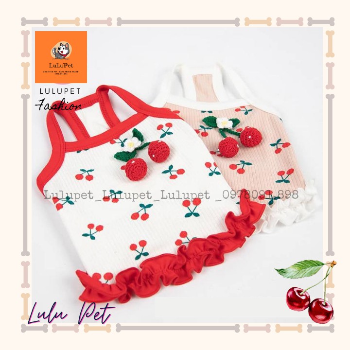 Áo 2 Dây Cherry cho chó mèo, Co Dãn Cotton, Cực Mát Siêu Mịn _Quần Áo Thú Cưng, Quần Áo Chó Mèo Lulupet