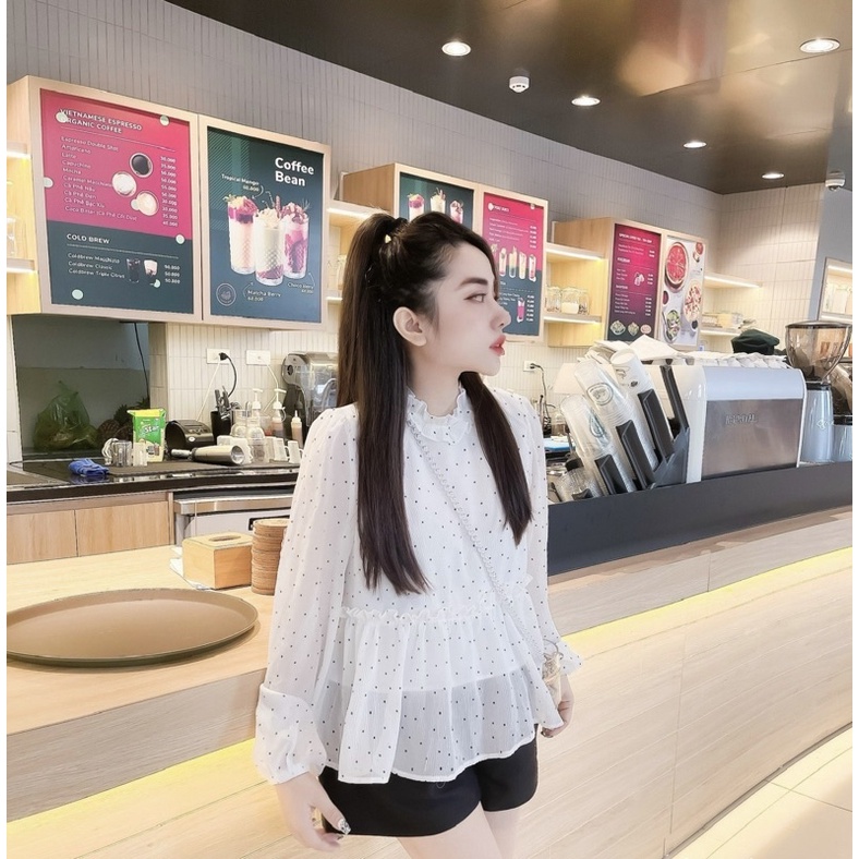 Áo Peplum Chấm Bi Vải Dập Nhăn Cực Kỳ Xinh