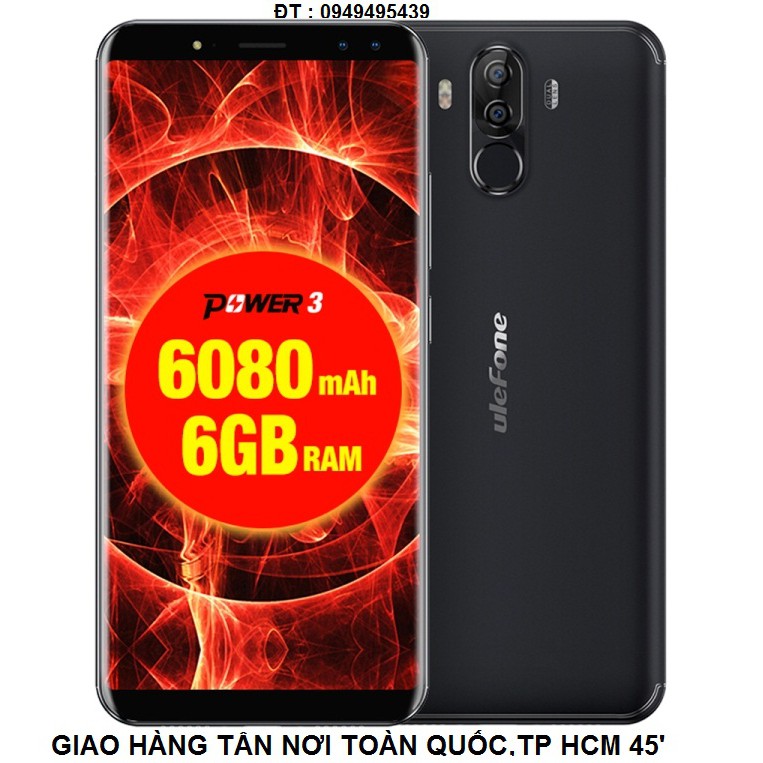 điện thoại ULEFONE POWER 3 RAM 6GB,PIN 6080mAh màu đen