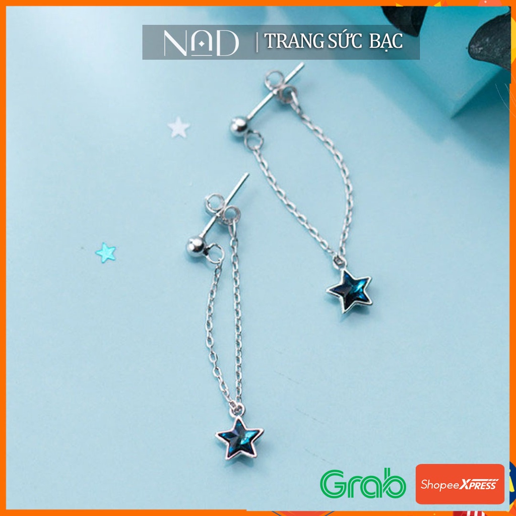 Khuyên tai Bạc bông tai nam nữ Khuyên tai Bạc Ý S925 xích dài ngôi sao cao cấp mẫu lạ cực hiếm siêu HOT không đụng hàng
