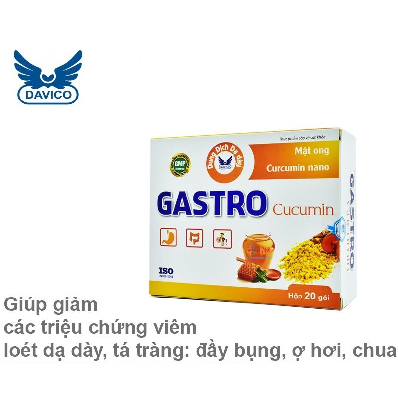 Gastro Cucumin - Giúp giảm các triệu chứng viêm loét dạ dày, tá tràng: đầy bụng, ợ hơi, chua (Hộp 20 gói)