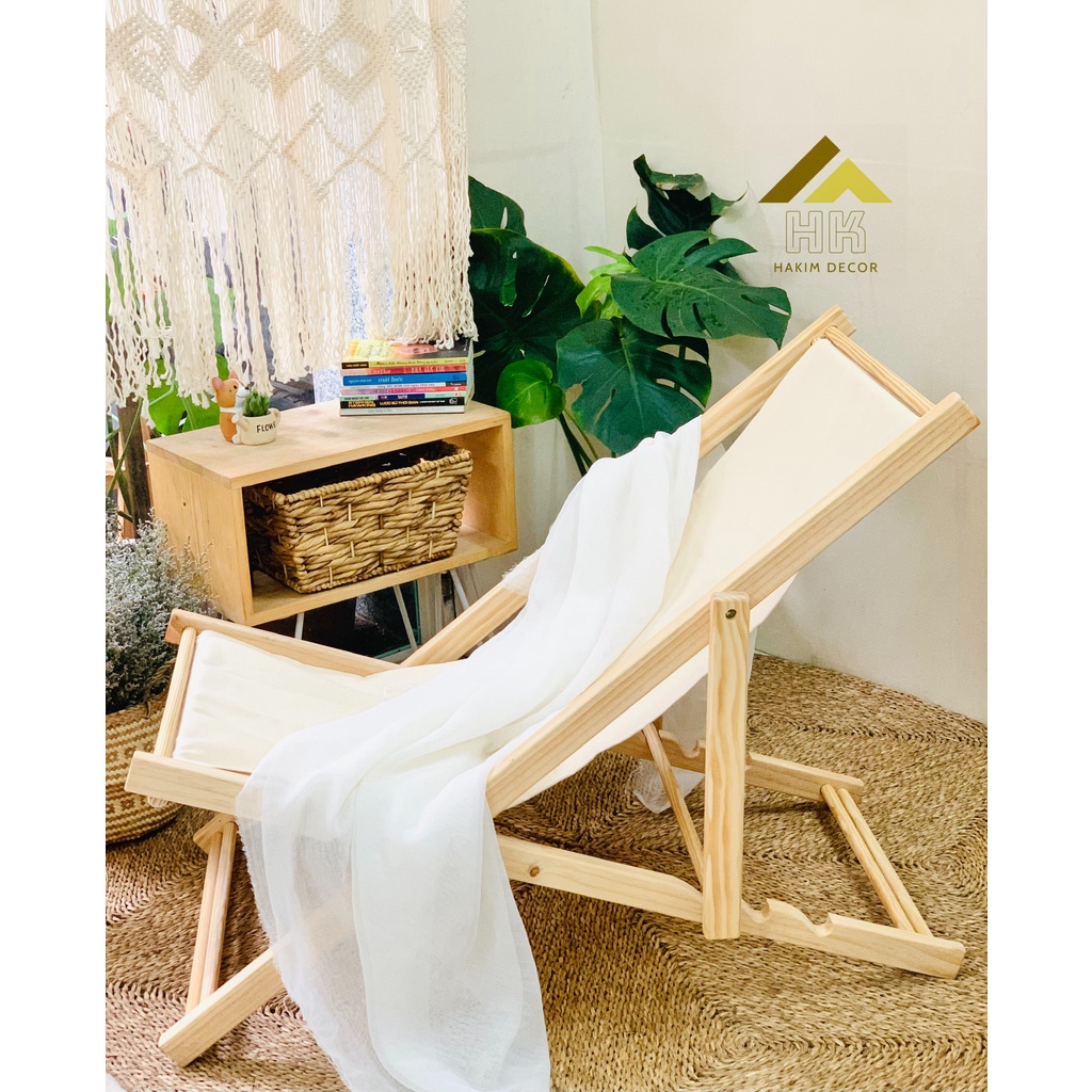 Ghế Xếp Bãi Biển Vải Canvas Thư Giãn Trong Nhà Ngoài Trời Phong Cách Vintage
