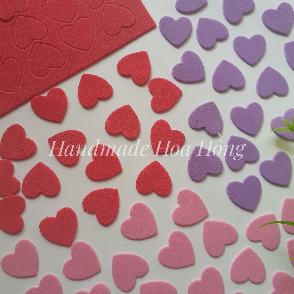 Set 110 trái tim 1.3cm, bằng giấy xốp 1mm_Hình trang trí thiệp valentine ( lễ tình nhân ), sinh nhật, 8/3, bưu thiếp...