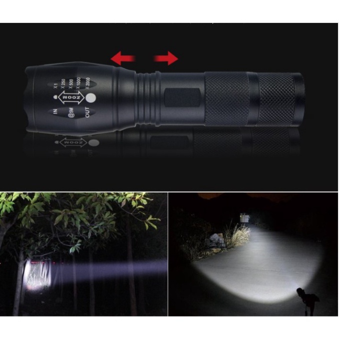 Đèn Pin Siêu Sáng T6 nhôm nguyên khối chống nước [ Tặng pin 18650 &amp; Sạc Zoom X2000M ]