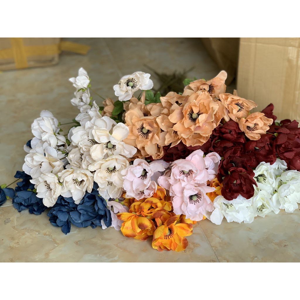 Cành hoa thu mẫu đơn lụa - Cúc poxy giả cao cấp