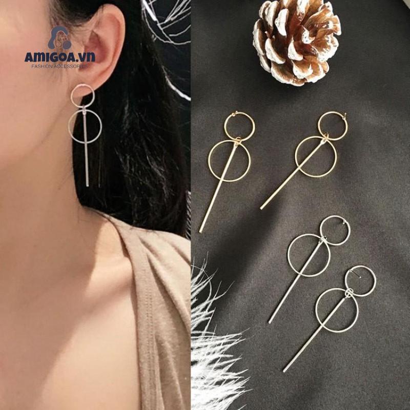 Bông Tai Tròn Dáng Dài Thiết Kế Đơn Giản Thời Trang