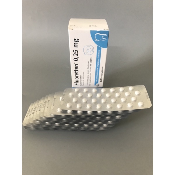 Viên ngậm chống sâu răng Fluoretten 0.25mg và 0.5mg - Hộp 300 viên - Hàng nội địa Đức