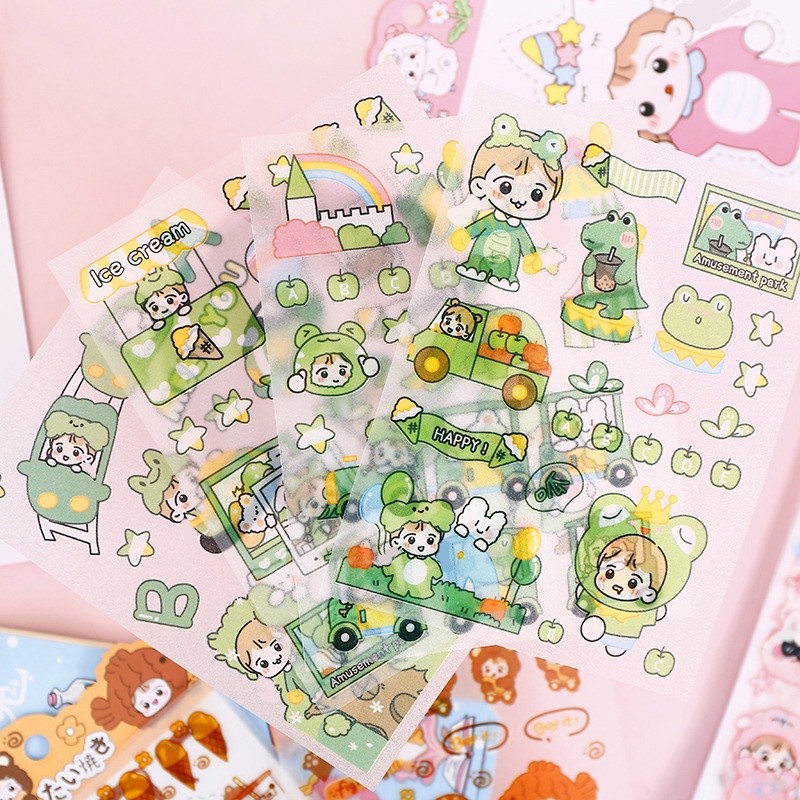Flowertree Bộ 4 Sticker Dán Trang Trí Sổ Tay Hình Cô Gái Dễ Thương
