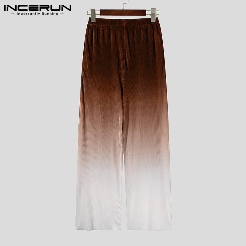 Quần nhung tăm INCERUN ống suông rộng màu gradient thời trang thường ngày cho nam