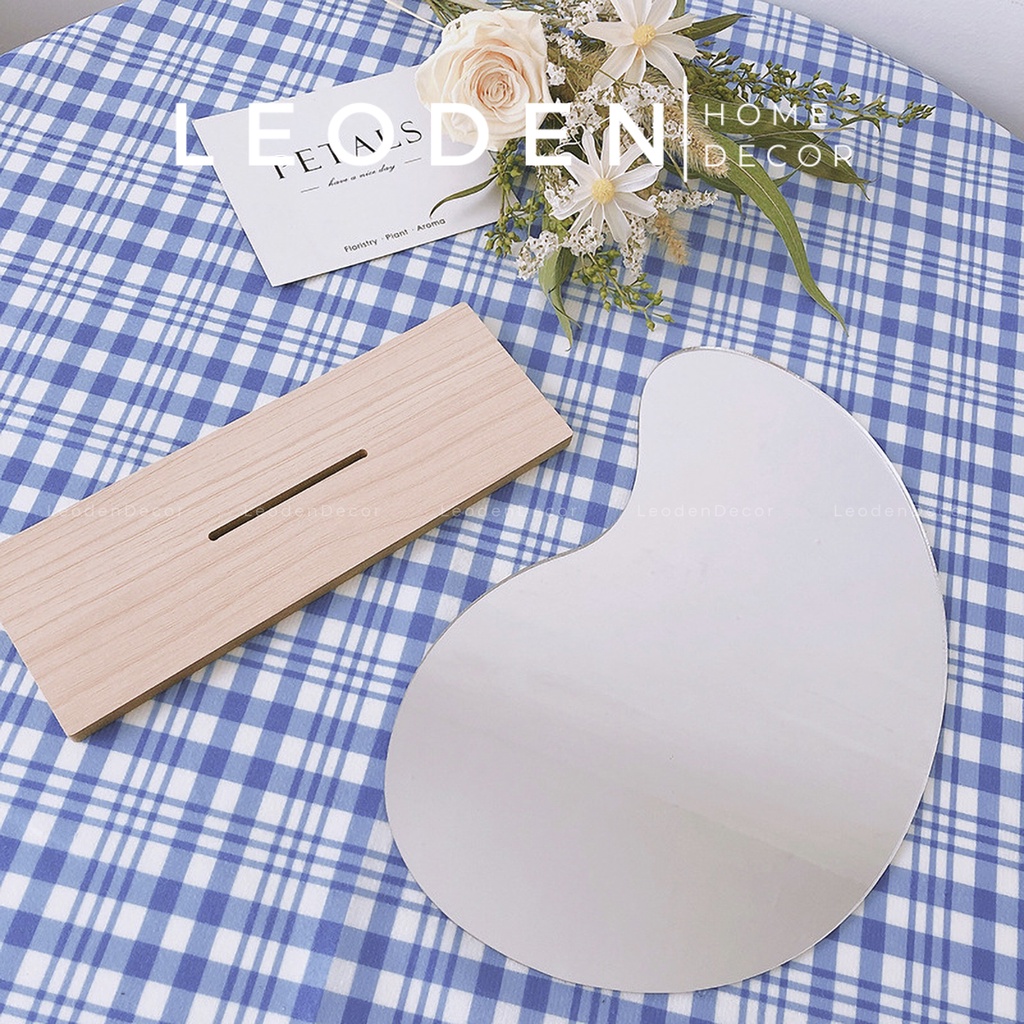 Gương để bàn trang điểm đế gỗ hình đám mây, gương trang điểm phong cách Hàn Quốc – LEODEN Decor