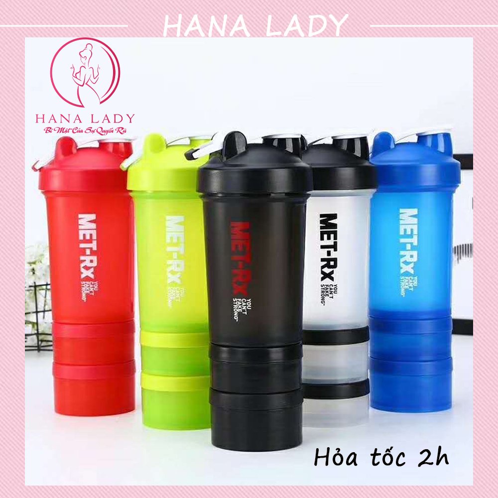 Bình Nước Thể Thao 3 Ngăn, Bình Lắc Đựng Nước Tập Gym Thể Hình Shaker Whey Met RX 3 Ngăn 600ML Cao Cấp Nhiều Màu