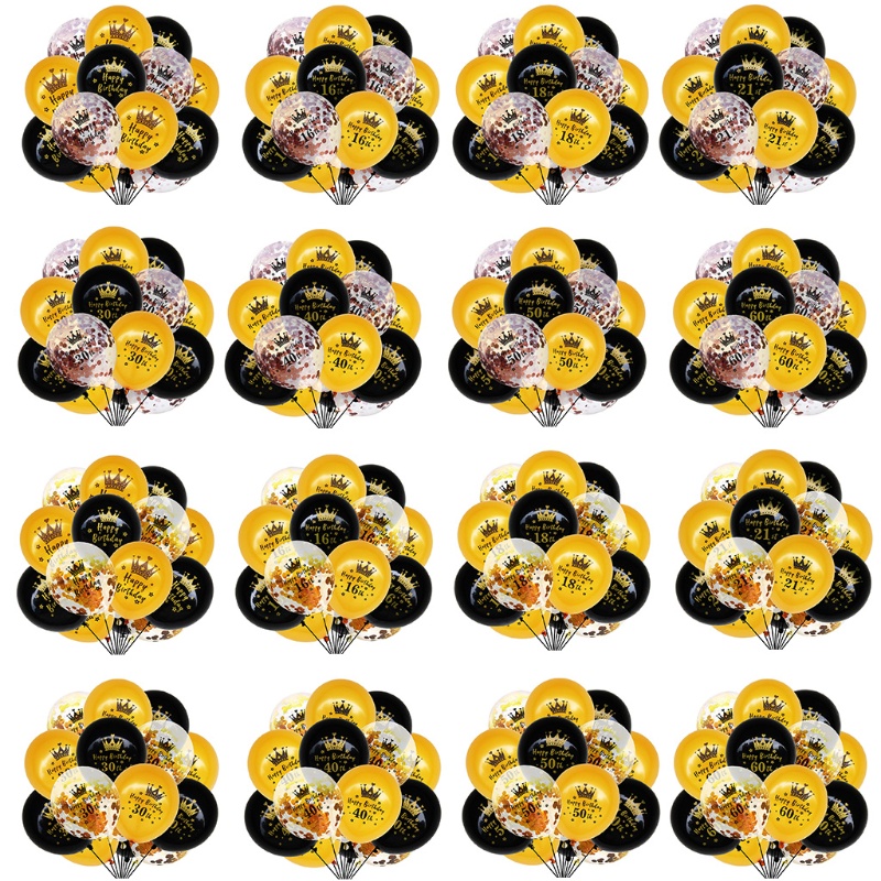 Set 15 Bong Bóng 12 Inch Số 16 18 21 30 45 50 60 Trang Trí Tiệc