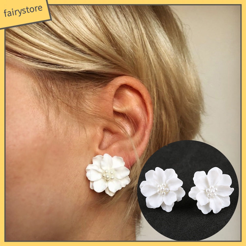 Bông tai hình hoa đính hạt ngọc trai thời trang dành cho nữ