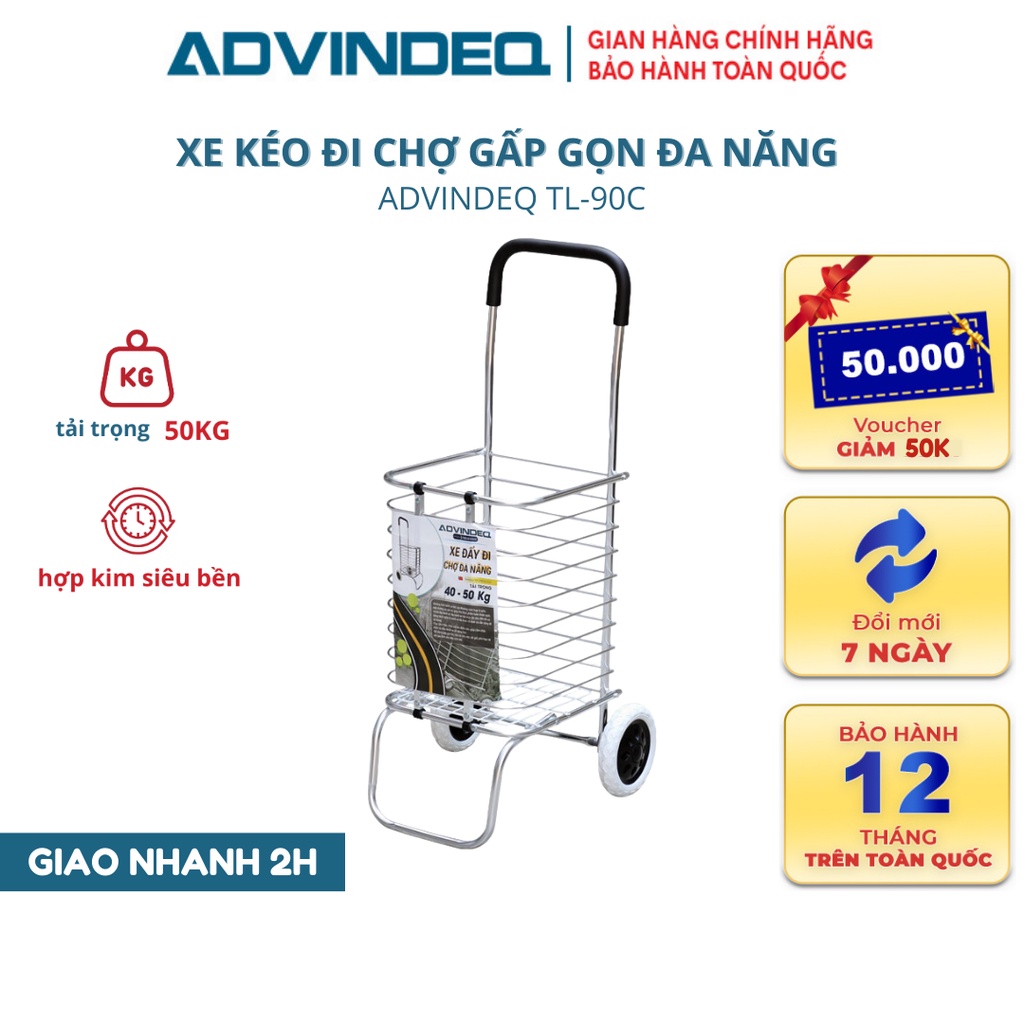 Xe kéo đi chợ gấp gọn đa năng ADVINDEQ TL-90C, bảo hành chính hãng 12 tháng