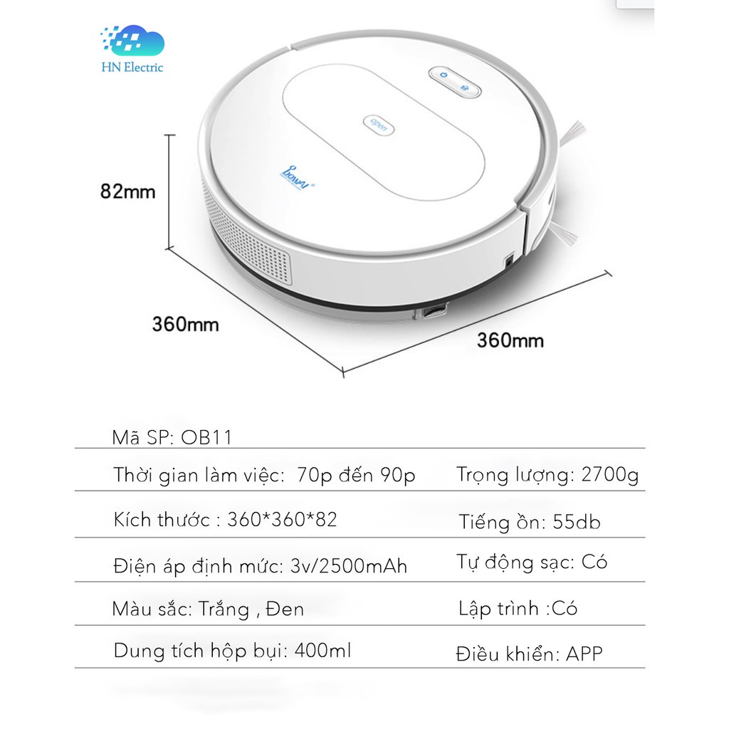 ROBOT Hút Bụi Lau Nhà Tự Động Siêu Thông Minh Bowai OB11 Premium Có App, Tự Động Sạc Pin. Bảo Hành 6 Tháng !
