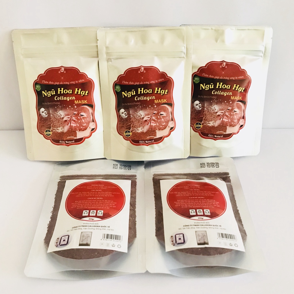 Mặt nạ ngũ hoa hạt, Hạt ngũ hoa đắp mặt, mặt nạ nhũ hoa hạt collagen rong biển 100G - MNH