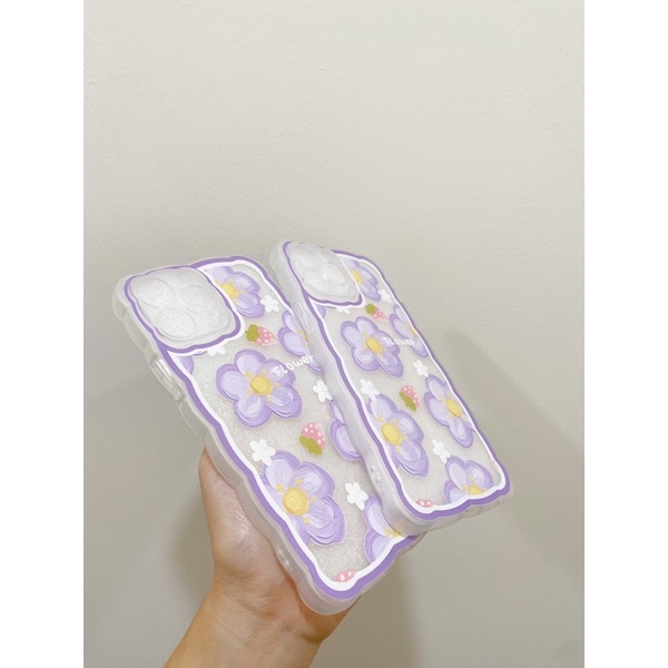(SIÊU RẺ) XẢ HÀNG 13PROMAX Ốp lưng iphone viền sóng hoa tím dày dặn