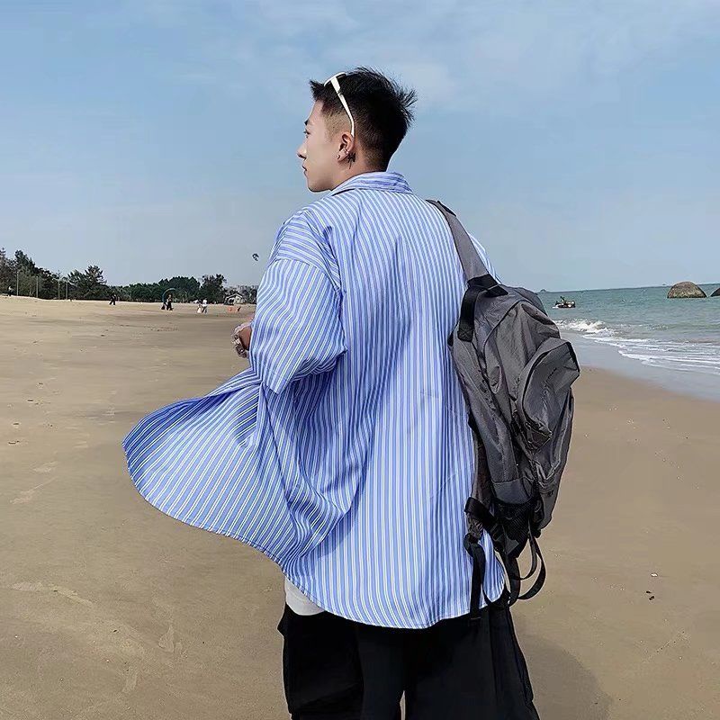 Áo Sơ Mi Tay Ngắn Họa Tiết Sọc Thời Trang Phong Cách Cho Nam