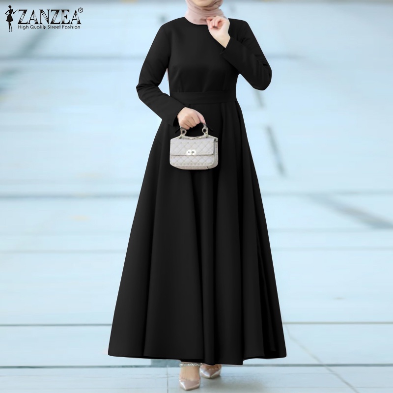 Đầm maxi Zanzea tay dài cổ tròn kiểu dáng thanh lịch dành cho phụ nữ hồi giáo