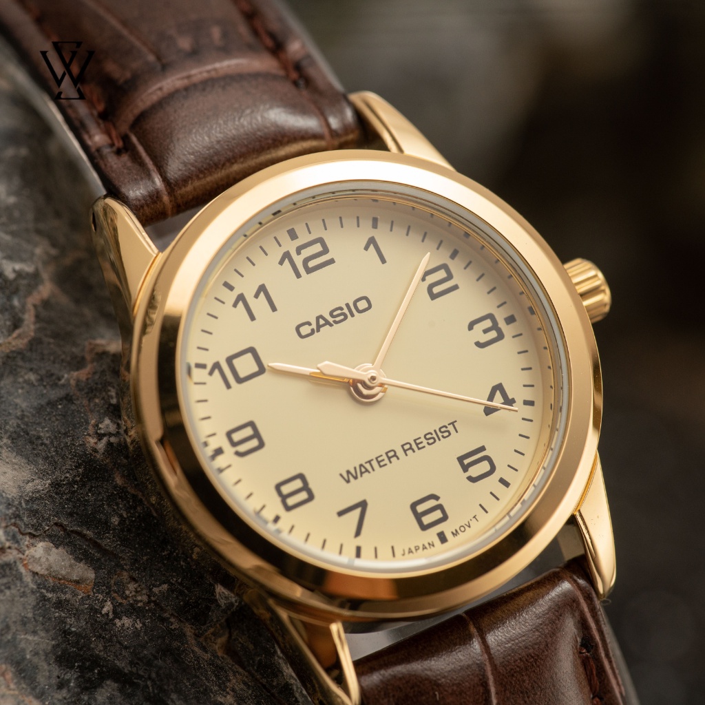 Đồng Hồ Quartz Nữ Casio WATCHSTORE LTP-V001GL-9BUDF Thiết Kế Mặt Tròn Kính Khoáng 25mm, Dây Da, Vỏ Thép Không Gỉ