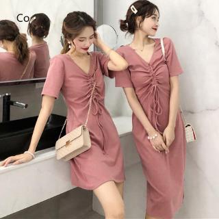 Đầm tay ngắn cổ rộng phong cách Hàn dành cho nữ