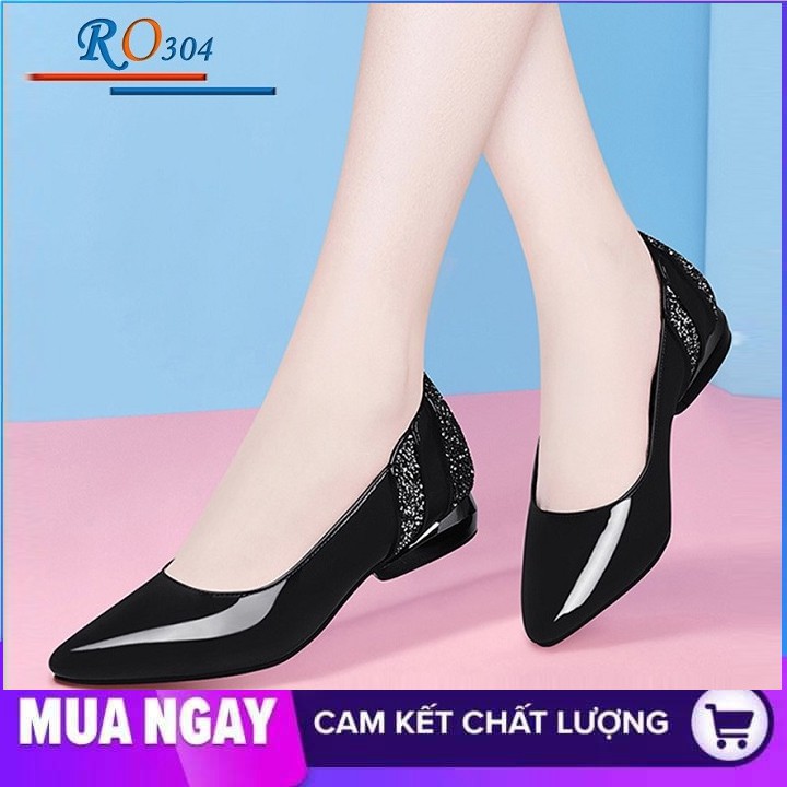 Giày cao gót nữ đẹp đế vuông 2cm hàng hiệu rosata hai màu đen đỏ ro304