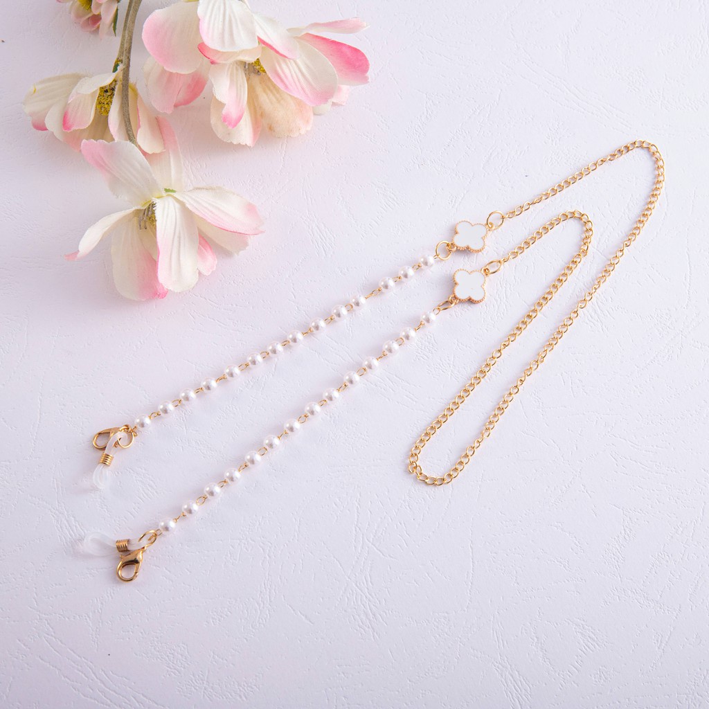 Dây Đeo Mắt Kính Đính Hạt Ngọc Trai Kèm Hai Móc Treo Mặt Nạ Giá Đỡ