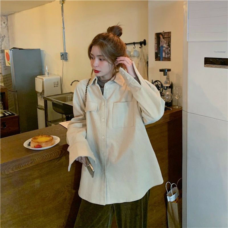 ÁO SƠ MI NHUNG TĂM VINTAGE TÍM TRẮM