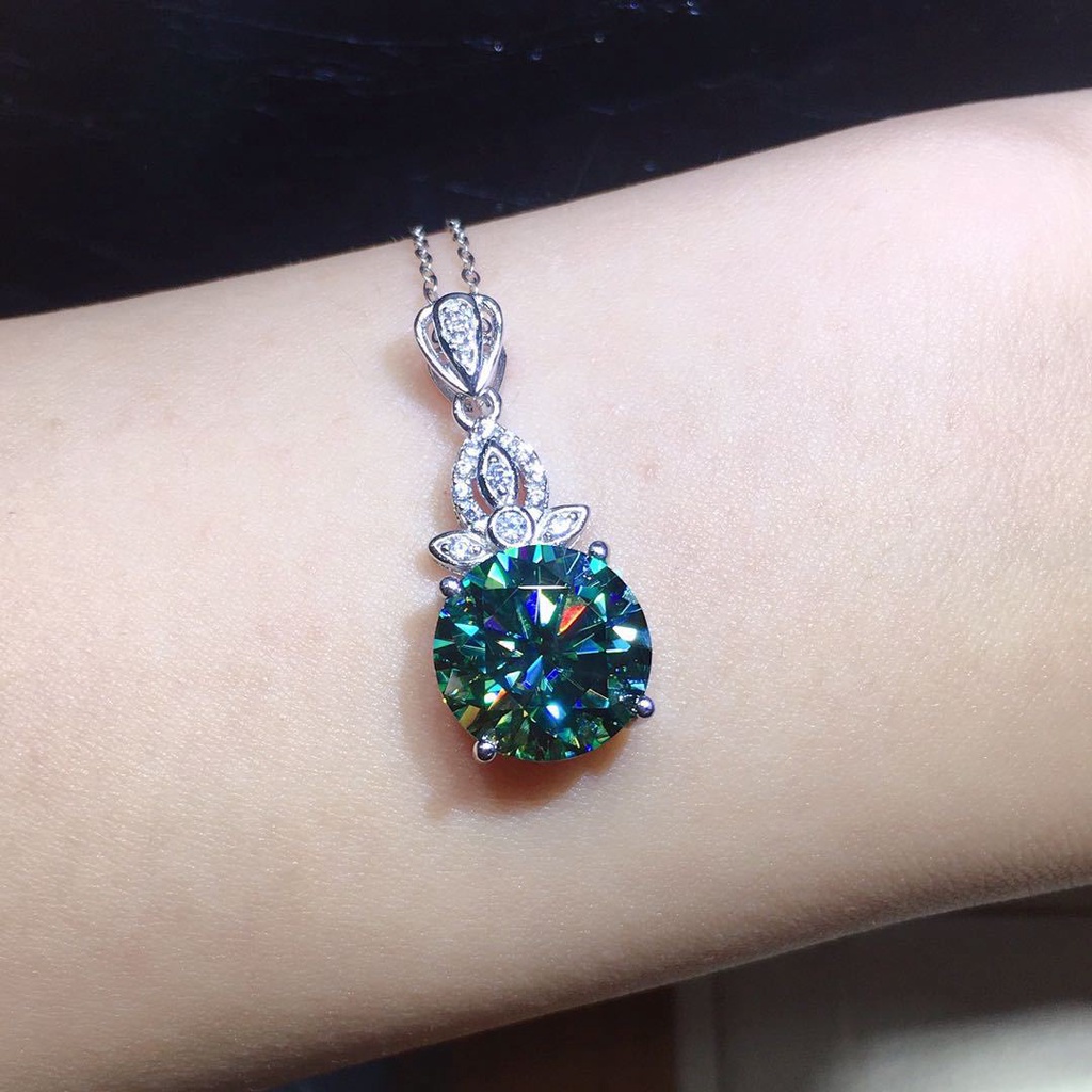 S925 Dây Chuyền Mặt Đá Xanh Hình Dạng Độc Đáo 3 Karat V-1