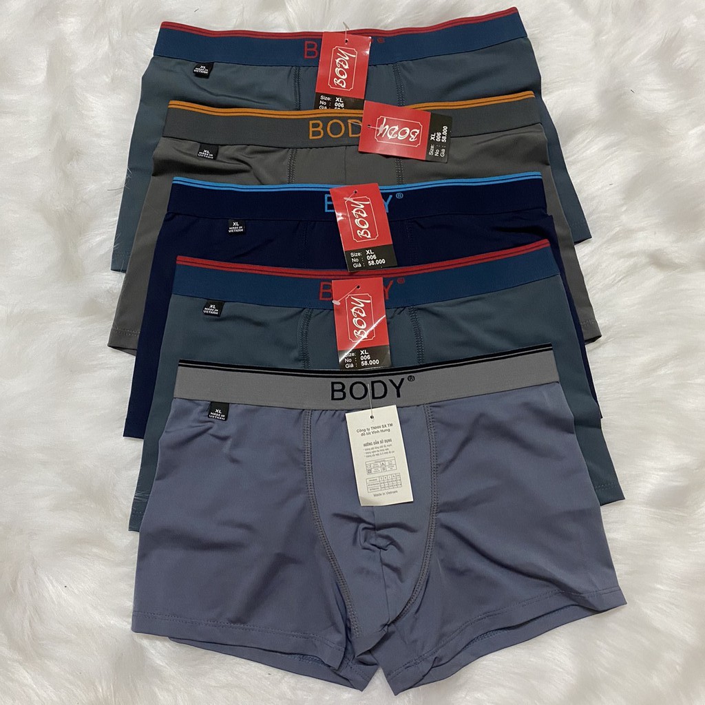 Quần Lót Boxer Nam Vải Thun Lạnh Cao Cấp, Bảng Lưng In Body 3cm, Mền Mại, Co Giãn Thoải Mái Vận Động