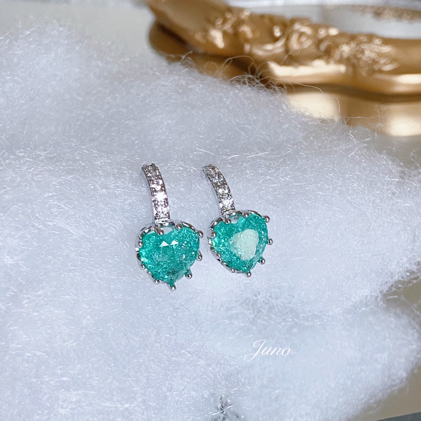 2022 Bông Tai Hình Trái Tim Đính Đá zircon Xanh Dương Phong Cách Hàn Quốc Mới