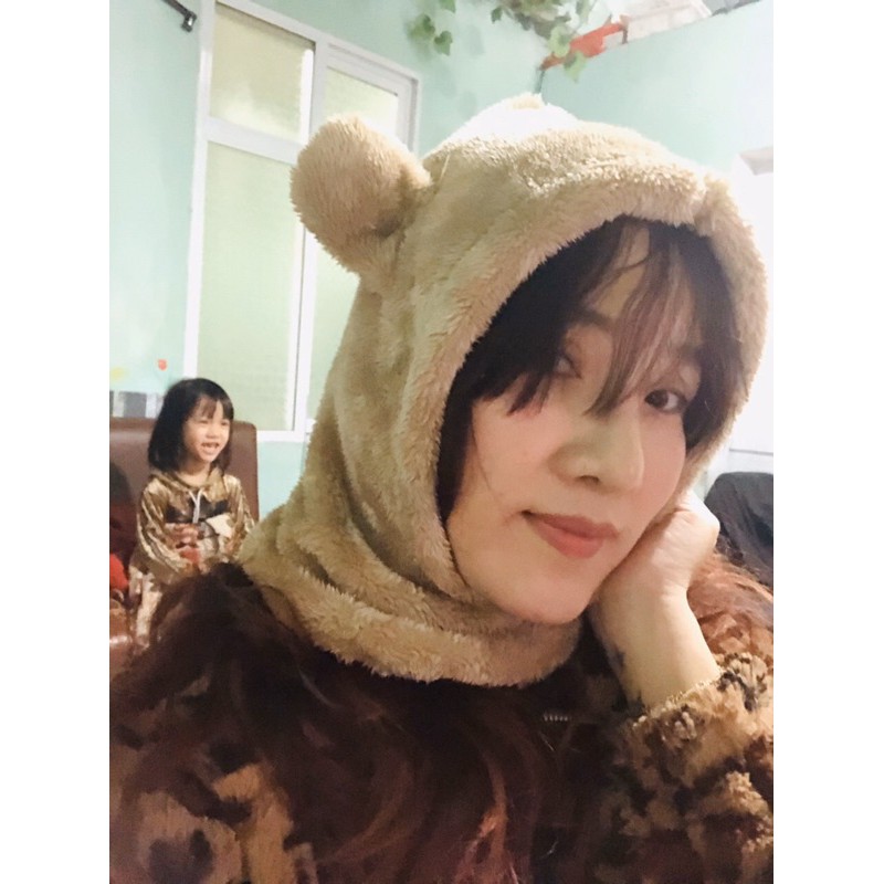 Mũ lông cừu tai gấu kín tai cho bé trai bà