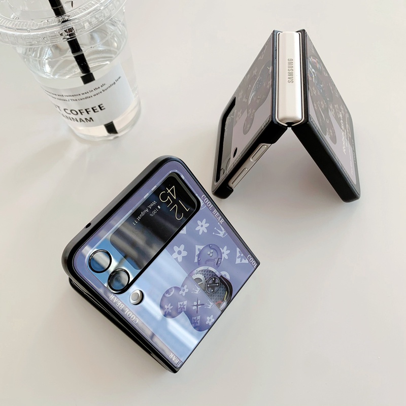 Ốp Điện Thoại Silicon Nắp Gập Mặt Kính Sang Trọng Họa Tiết Chú Gấu Dễ Thương Cho Samsung Z Flip4 Flip3 Z Flip3 5G ZFlip 4 3