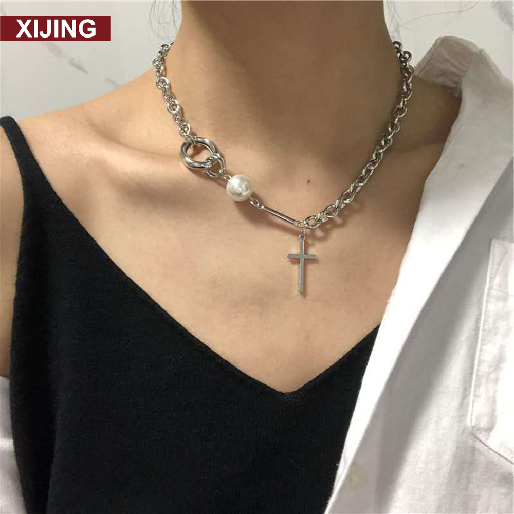 【COD】Dây Chuyền Mặt Chữ Thập Đính Ngọc Trai Thời Trang