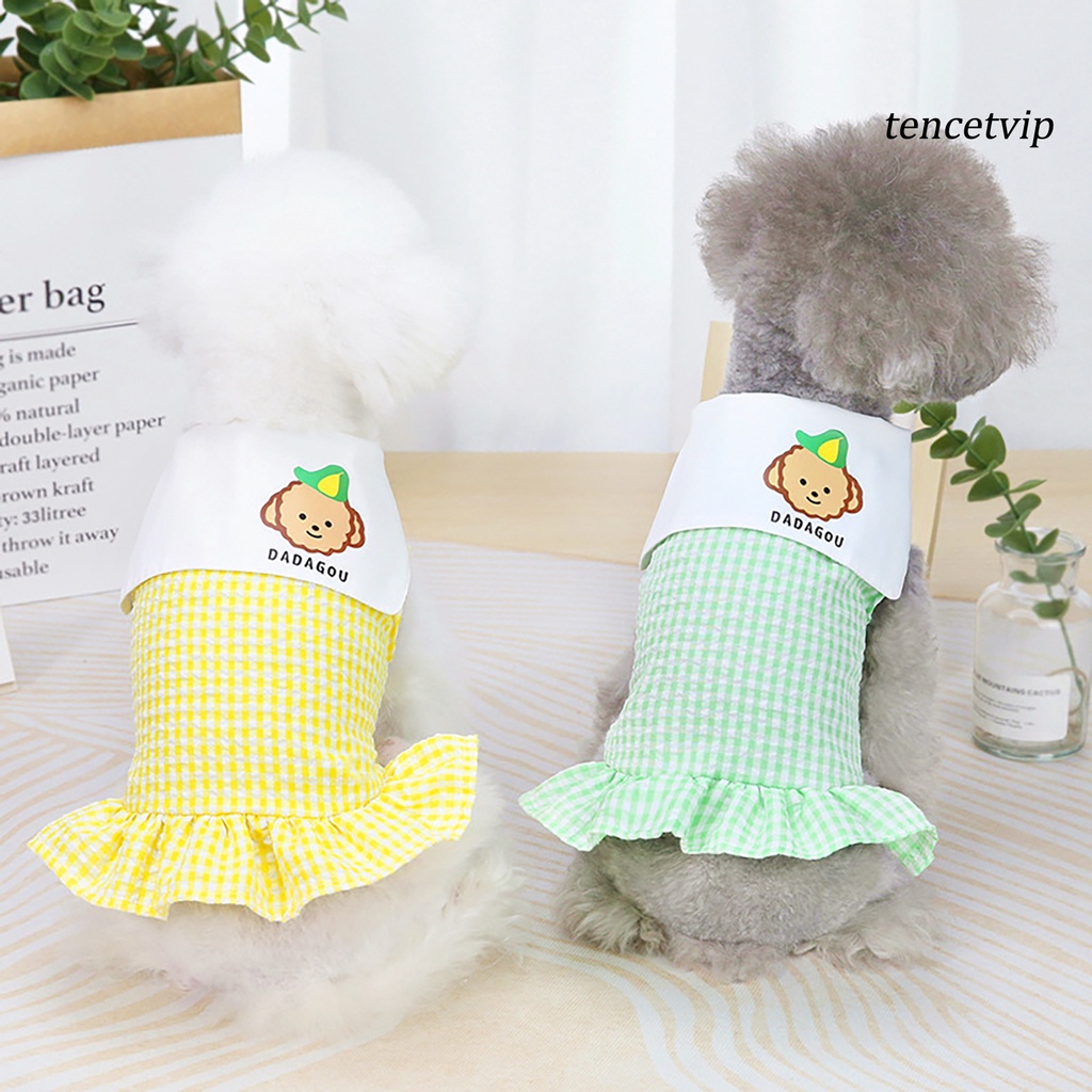 Đầm cotton họa tiết kẻ sọc đính nút in hình chú khỉ dễ thương thời trang xuân hè cho cún cưng