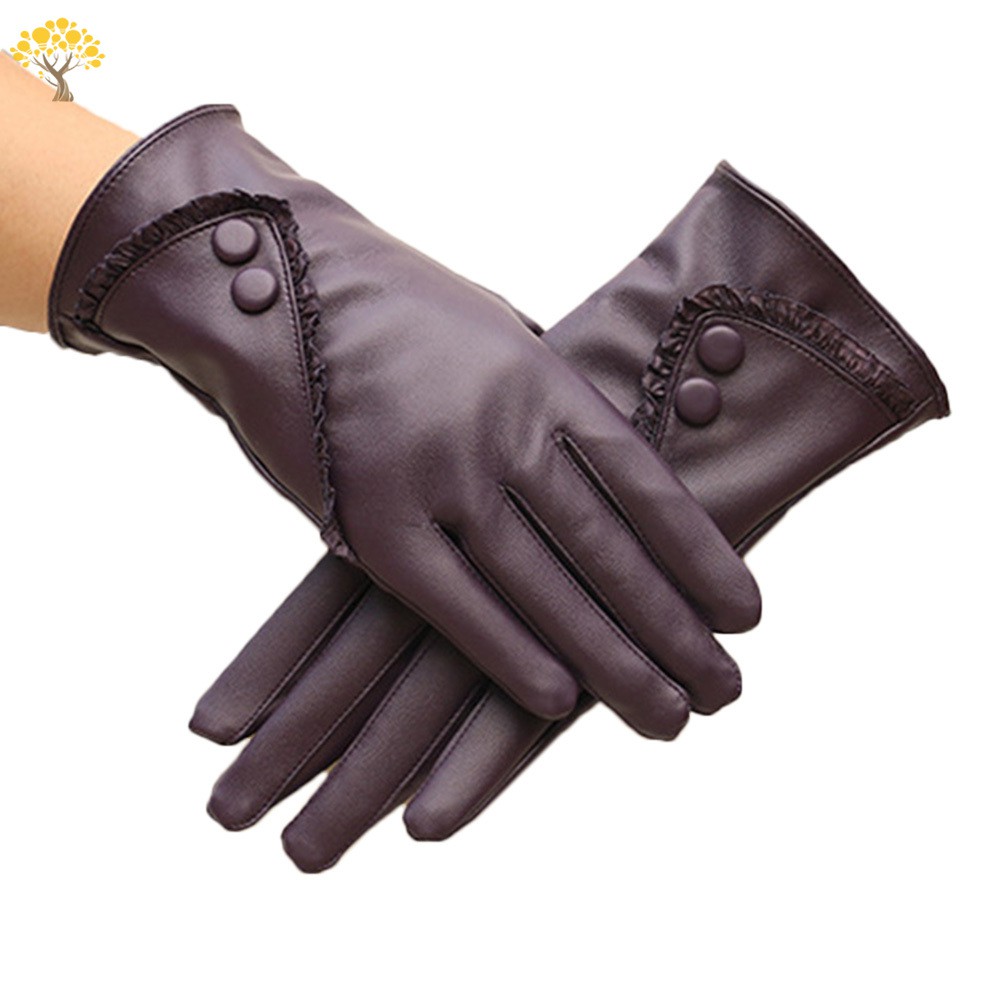 Găng Tay Da Pu Phối Ren Cảm Ứng Cho Nữ